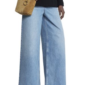 High-Rise Wide-Leg Jeans in Light Wash Denim