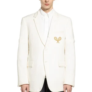 Wide Shoulder Blazer in Wool Seersucker